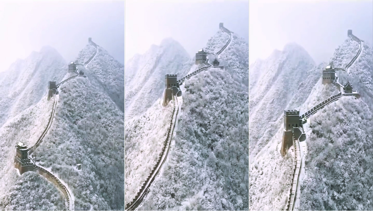 航拍長城雪景